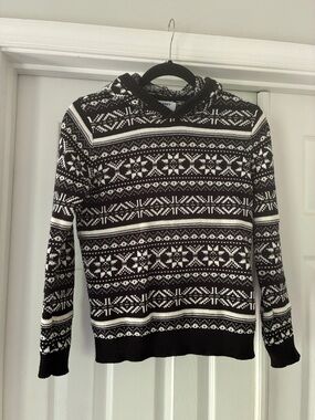 Old Navy Black and White Nordic Hooded Sweater